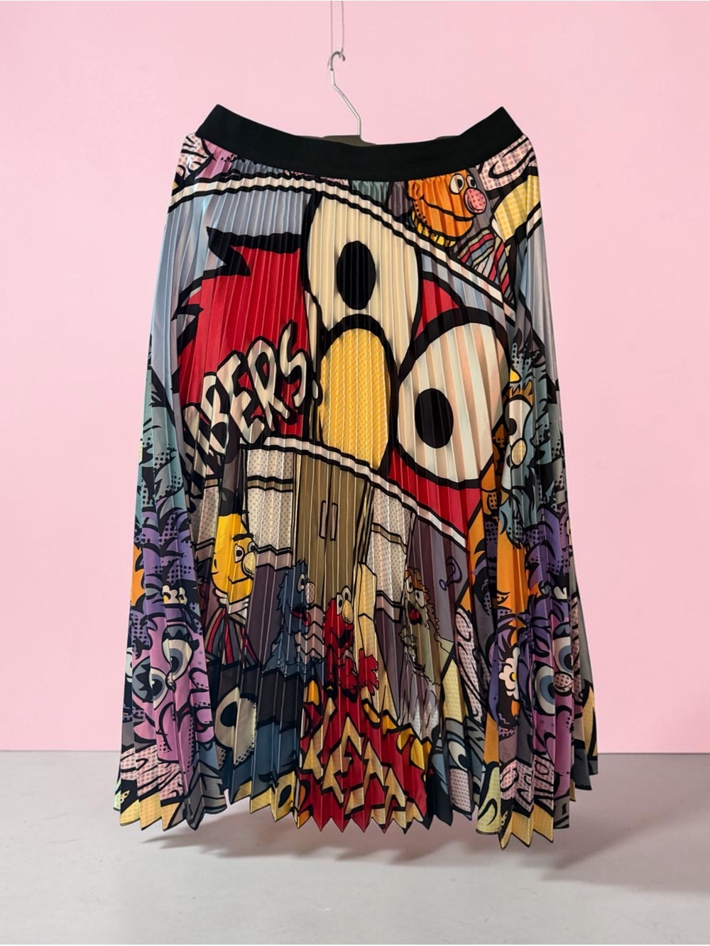 Graphic Pleated Midi Skirt in Multicolor